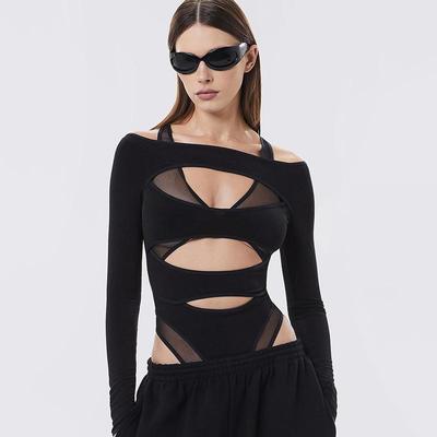 Moda Europea 2026: Tuta sexy da donna con inserti in rete, vita alta, schiena scoperta