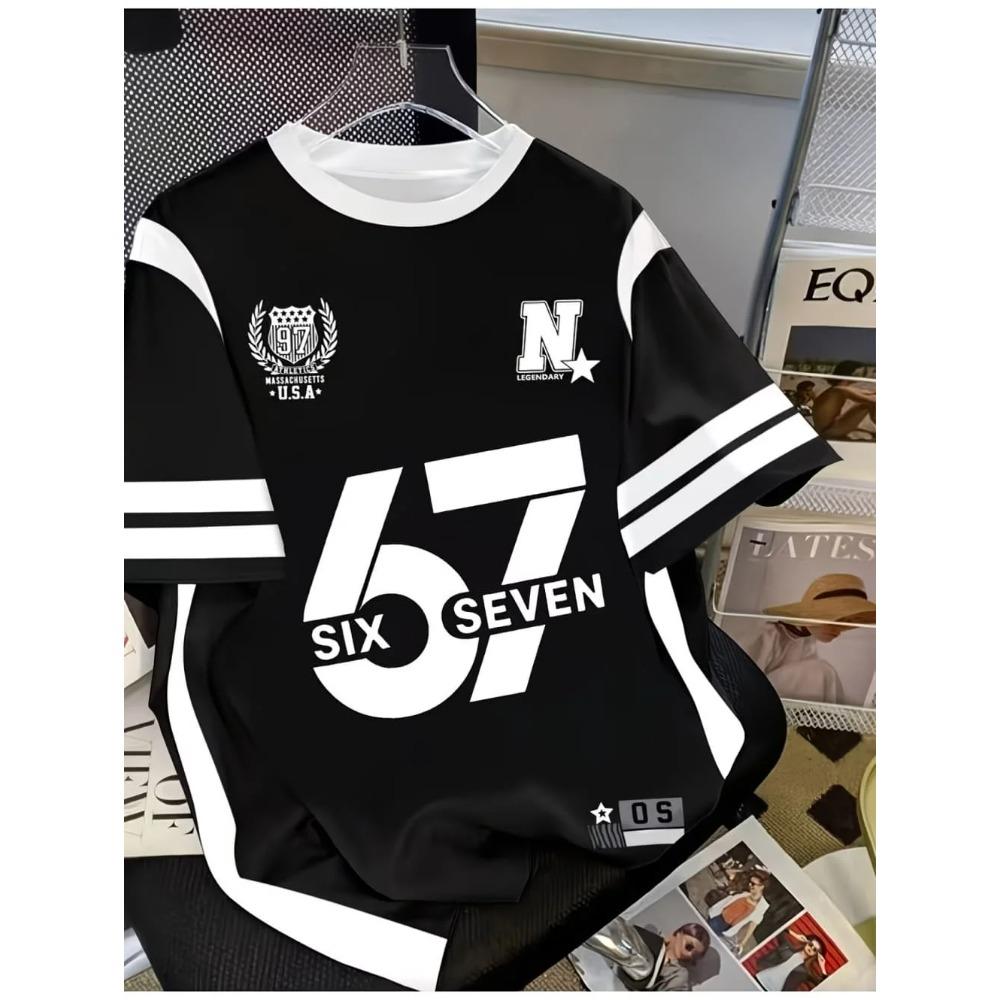 2026 Summer Children's Number Digital Print Pattern Sports American Style Top Round Neck Short Sleeve Cute T-Shirt Girls Clothes