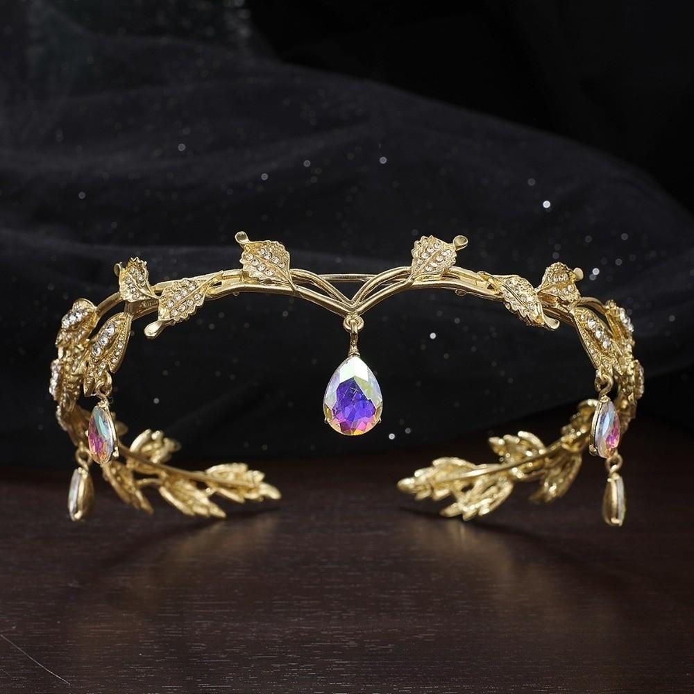 Rhinestone Forehead Chain Leaves Shape Bride Tiara Luxury Forehead Ornaments  Wedding