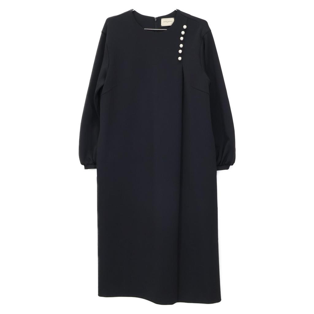 UNITED ARROWS Black Pearl Motif Long Sleeve One-piece Dress 38 blackUsed