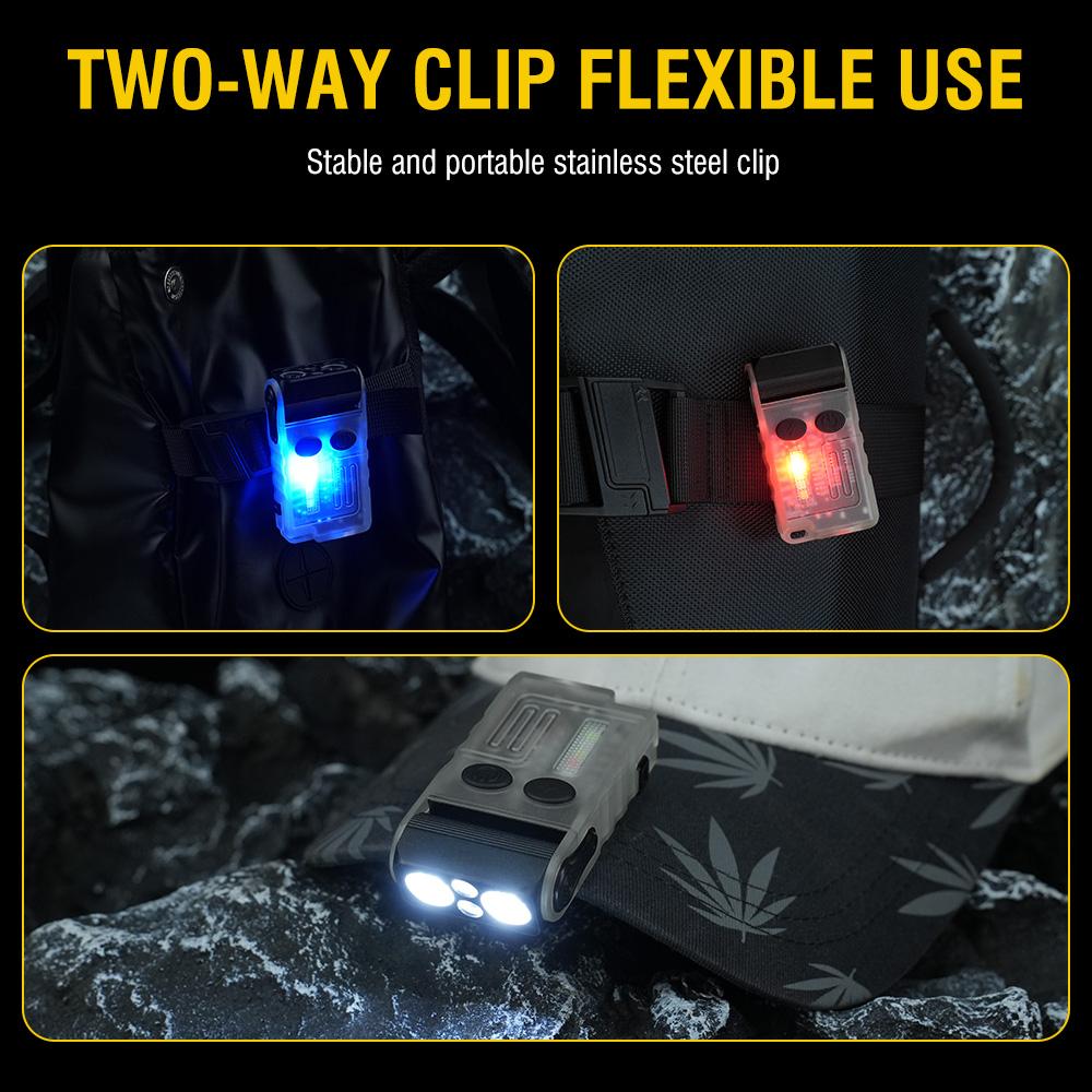 V20 Keychain EDC LED Flashlight Head Swivels Type-C Rechargeable Magnet Torch Buzzer Work Light with Clip Magnet Lantern