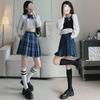 JK Plaid High-Waist Pleated Skirt - Blue, Large Size, Traditional Japanese College Style Student Uniform.