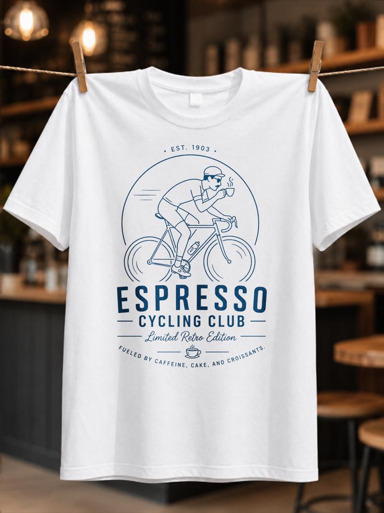 Espresso Cycling Club Fueled By Caffeine Cake And Croissants Thin Blue Line Cyclist Drinking Unisex All Tshirt