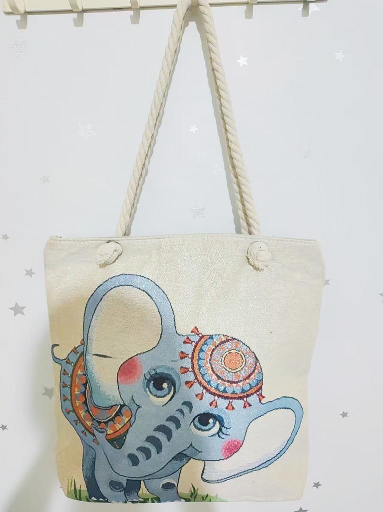 Ethnic style large shoulder bag South East Asia style double-sided embroidery cartoon animal elephant canvas bag female travel bag
