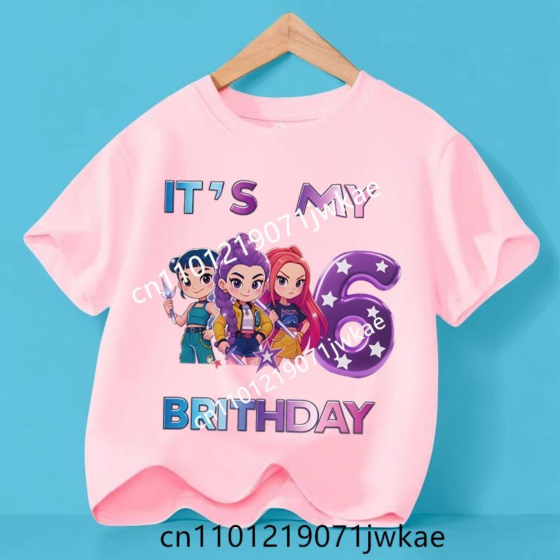 Kpop Demon Hunters Number 3-9 T-shirt Kawaii Rumy Birthday Tops Party Wear Girls Tee Summer Short Sleeve Kid Clothes Boutique