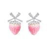 Par de Brincos Elegantes de Laço Borboleta Morango Com Pedras Zircônias Brilhantes Studs Para Festa Para Mulheres Meninas