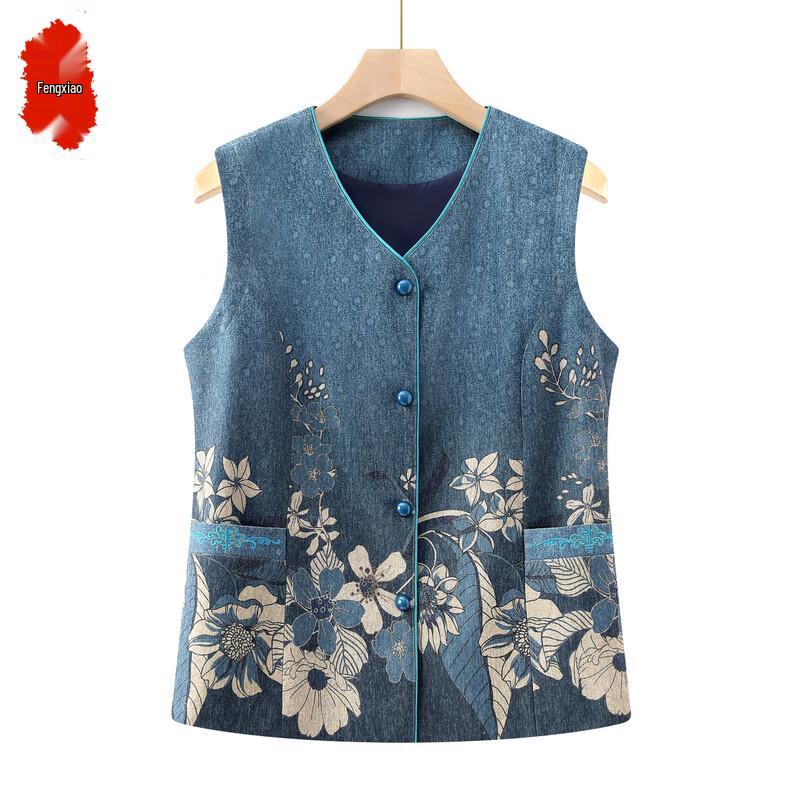 Женский осенне-зимний цветочный жилет для пожилых 3XL