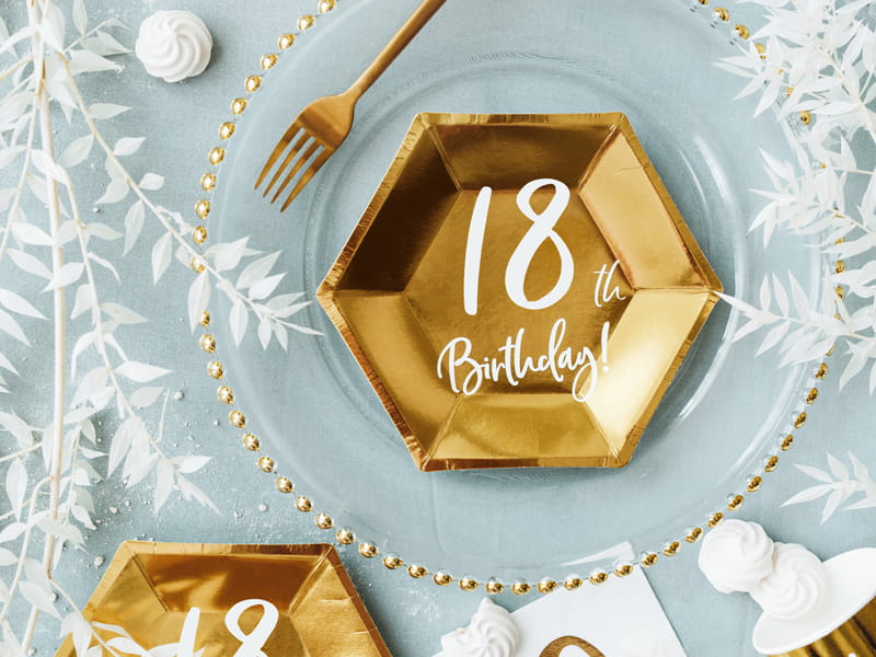 Talerzyki Papierowe 18Th Birthday Złote 6 Szt