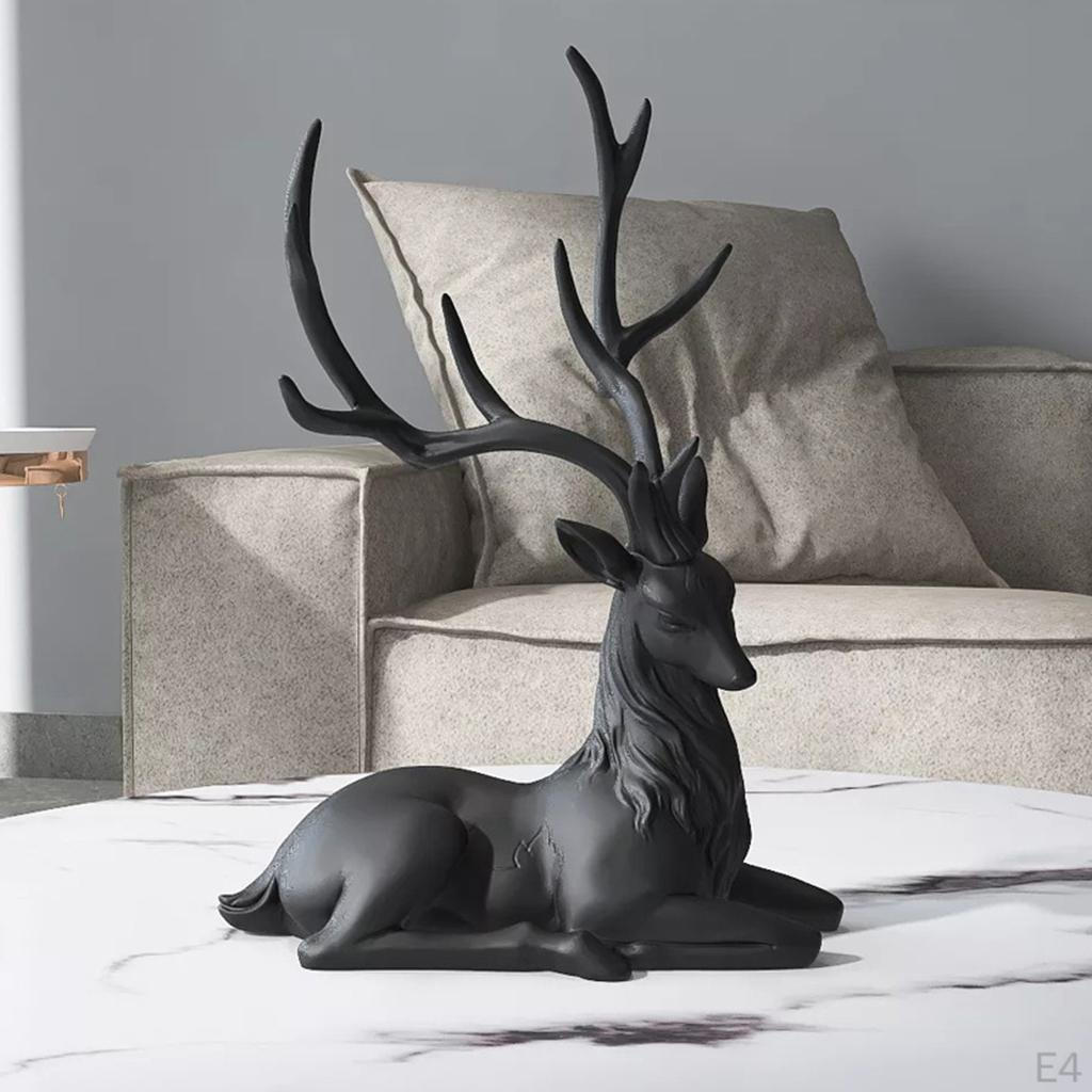 Black Resin Reindeer Ornaments Nordic Deer Decoration Statue for Shelf Desk Decor Gifts Furnishings
