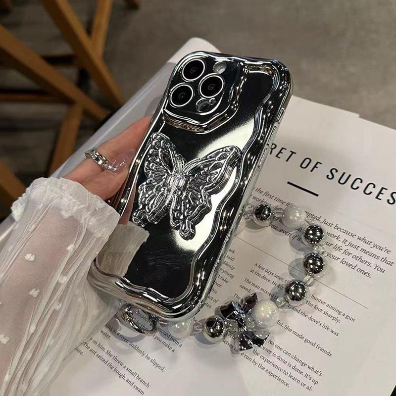 Niche advanced butterfly bracket is suitable for Apple 15 mobile phone case iPhone16Pro curved edge electroplating anti-drop soft case