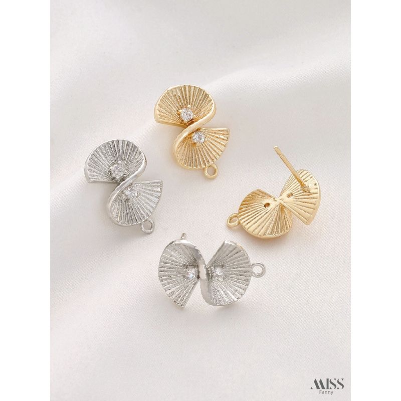 14K Gold-Plated Color Retention Inlaid Zircon Welding Ginkgo Leaf Stud Earrings with Rings DIY Earrings Eardrops Accessories