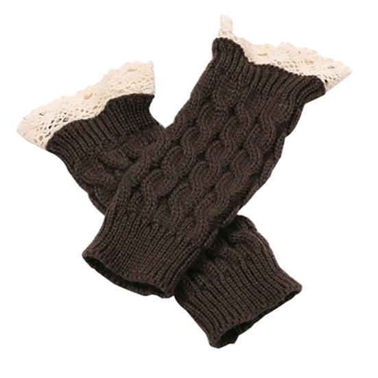 Winter Women Fashion Lace Trims Fingerless Knitted Mitten Wrist Warmer Gloves