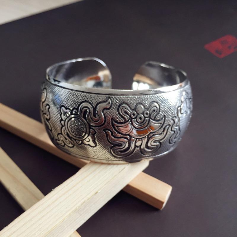 

Retro silver bracelet engraved opening wide bracelet fashionable personality Miao silver old antique jewelry