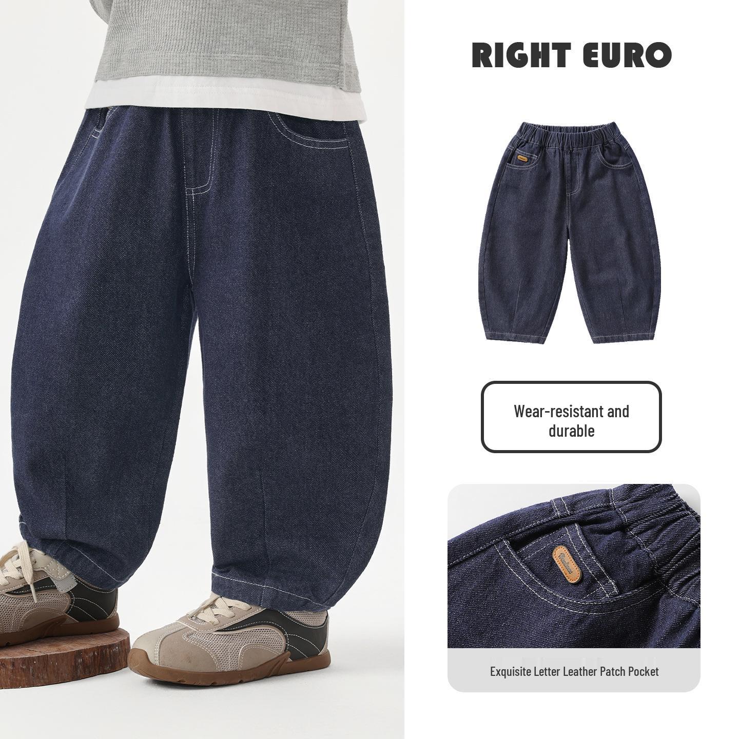 

Right European Boys Curved Denim Pants Spring/Autumn 2026 - Trendy Children s Style 140 cm темно-синього кольору