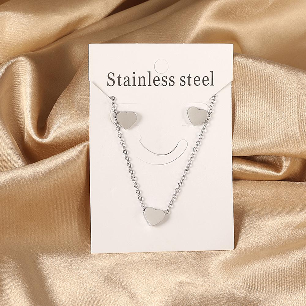 Trendy Love Heart Necklaces Zircon Sets For Women Stainless Steel copper Plated 2 Pieces Pendant Necklaces And Earrings Sets