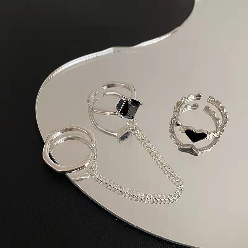 iF ME Personalisiertes Ring-Set mit schwarzen Kristallen, Herzen, All-in-One-Ring für Damen, Accessoires, Schmuck