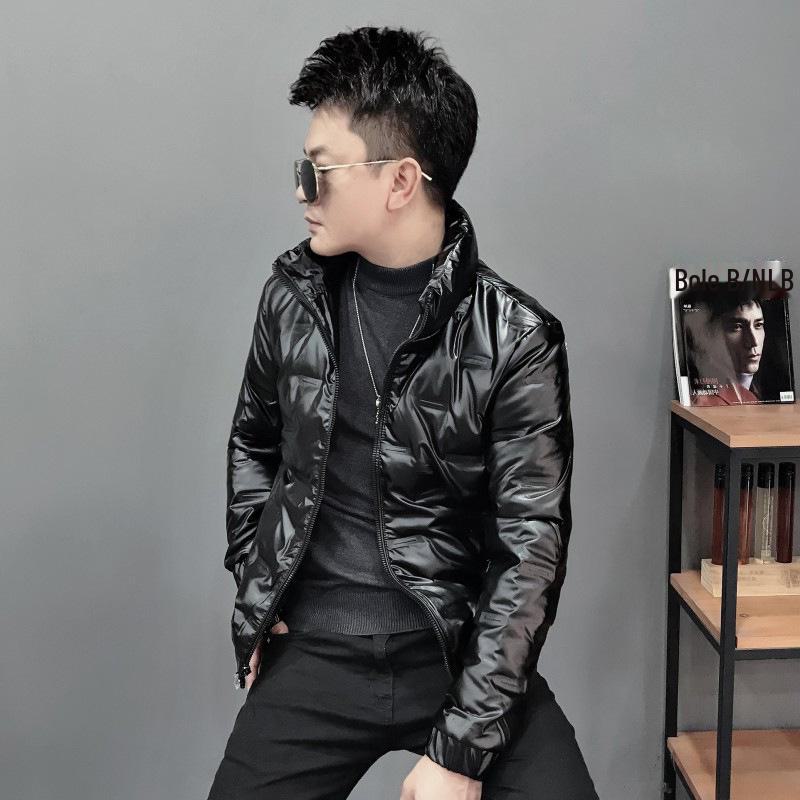 Men's Winter Shiny Slim-Fit Korean Style Stand Collar Jacket