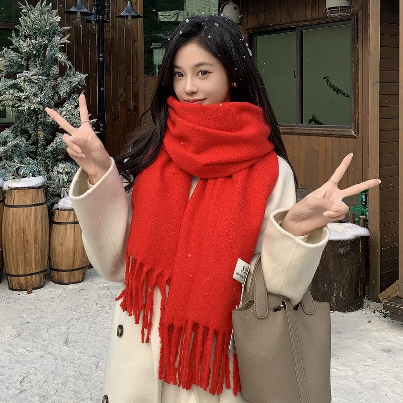 New Korean version imitation cashmere scarf women's four-season versatile warm sunshade warp knitted brown/burgundy/black/camel