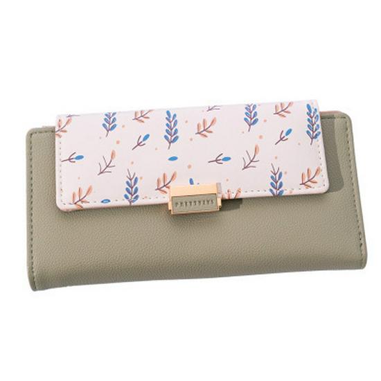 Hopper Women's Korean Style Floral PU Wallet - Large Capacity, Color Block, Zippered Student Bag