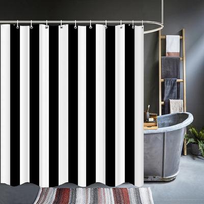 Moderna Svart Vita Randiga Geometriska Duschdraperier Vattentäta Badrumsdraperier 3D Med Krokar Personlighet Tvättbart Tyg