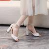 White High Heels Thick Heel Snake Pattern Stitched Sexy Open Toes Not Tired Feet One Word Buckle Women's Sandals Wedding Shoes Wedding Shoes