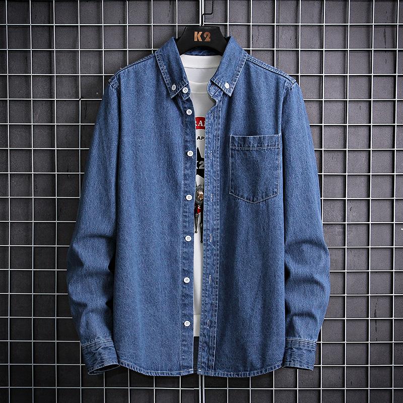 

2026 Men Spring Auntum Denim Shirt Mens Long Sleeve Cotton Thin Slim Jeans Cowboy Shirts Male Soft Comfortable Tops 4Xl L