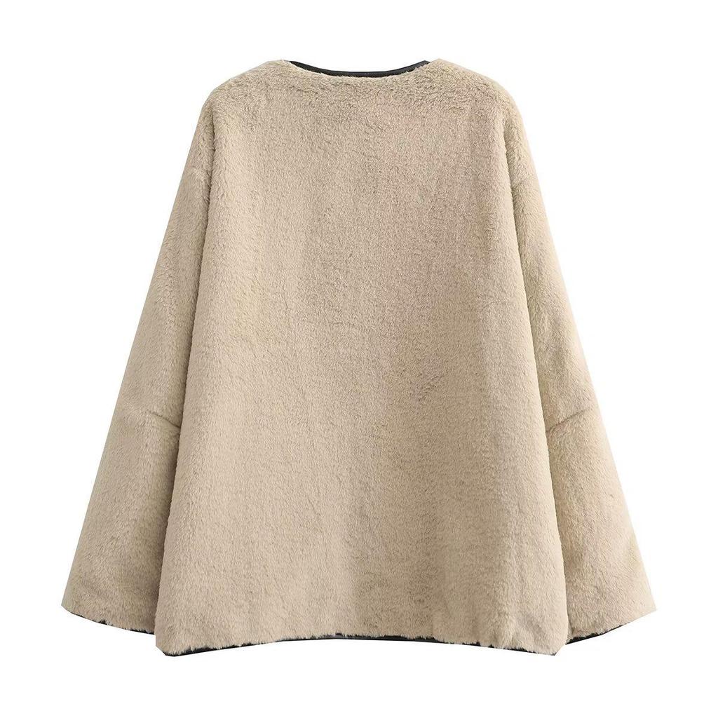 European & American Style Faux Fur Women's Winter Coat, Round Neck, Long Sleeve (8LS2445)