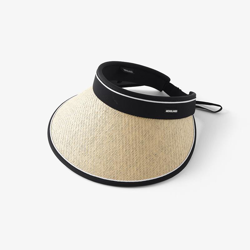 Summer Empty Top Hat Straw Foldable Sunscreen Hat Enlarged Brim Seaside Sun Hat No Top