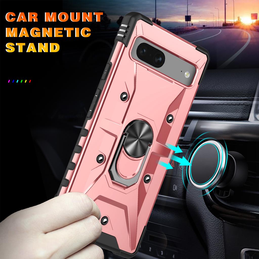For Google Pixel 7 5G TPU+PC Dual Layer Phone Case Ring Holder Kickstand Protective Cover
