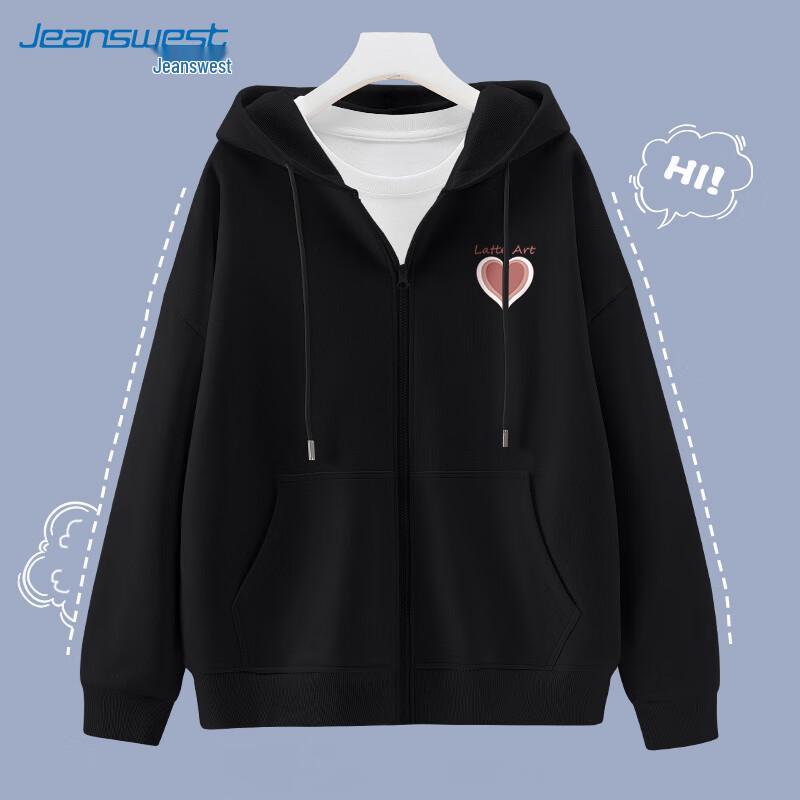 

JEANSWEST Women s Loose Hooded Zip-Up Sweatshirt Jacket XL