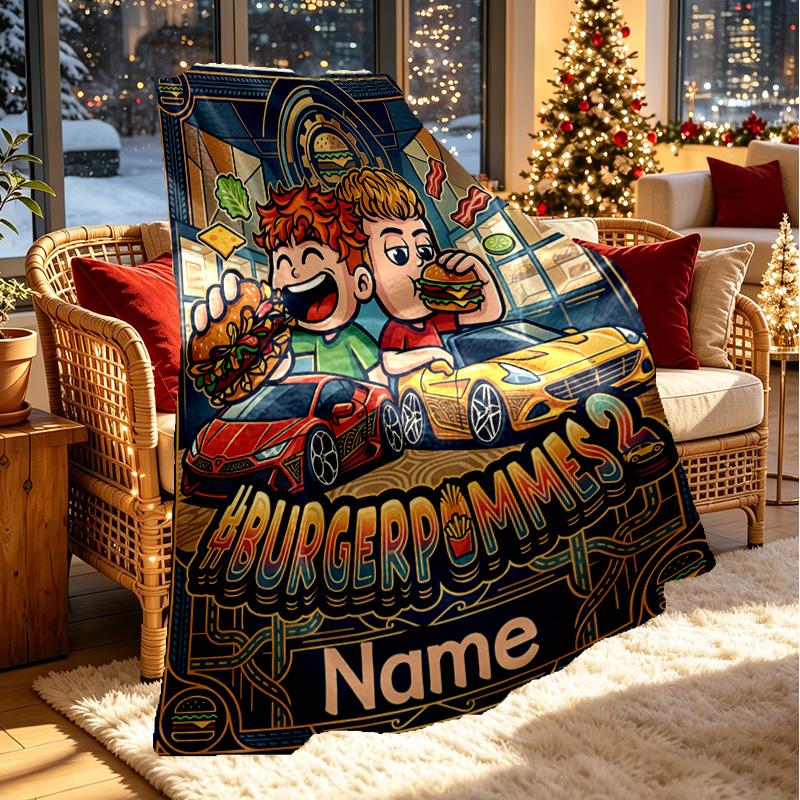Custom Name Personalized Burgerpommes Print Blanket, Home Decor, Bedroom, Sofa, Camping, Couch, Gifts for Birthday ChristmasEnthusiasts
