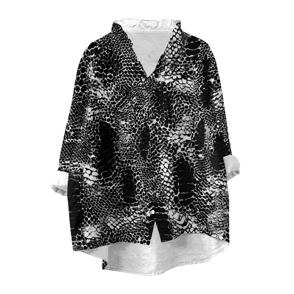 Women's Loose Ruffled Retro Floral Print Stand Collar Long Sleeve Cotton And Linen Top