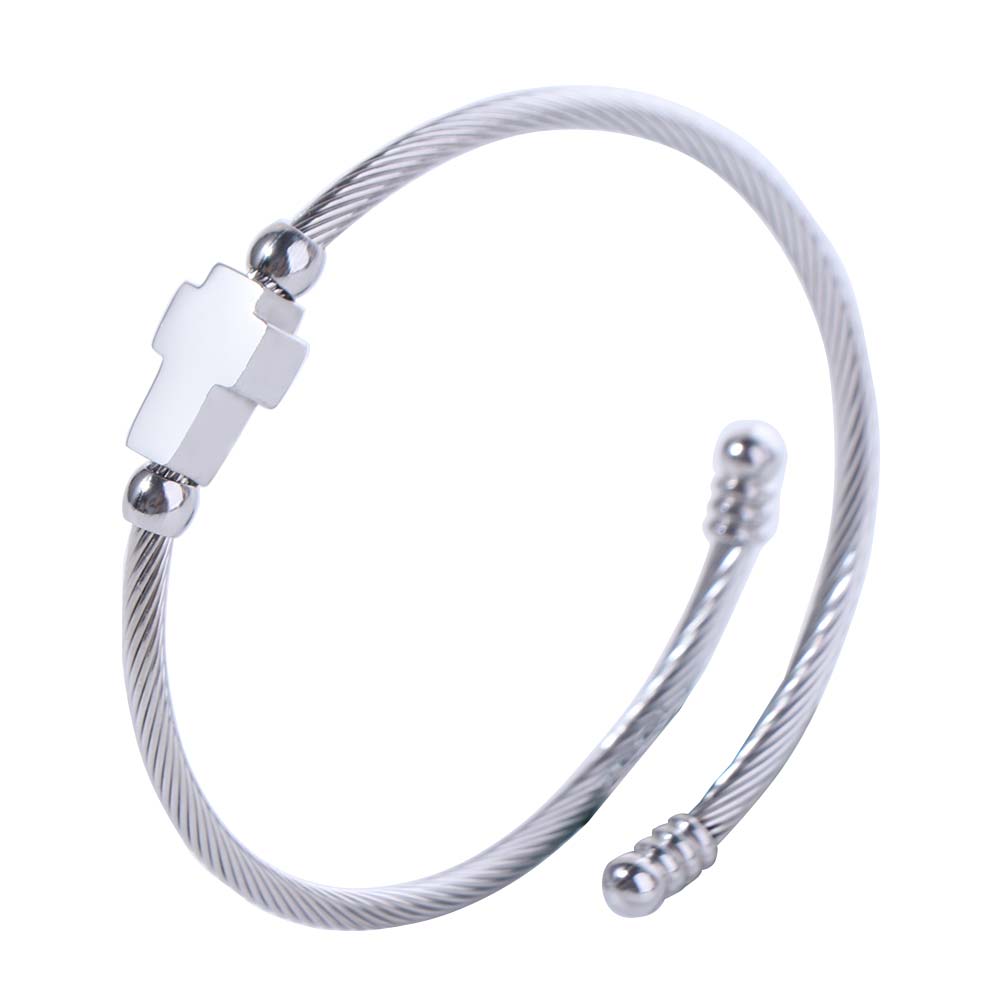 Vintage Cross Charm Bracelet Silver Open Bangle Bracelet Trendy Couple Bracelet  Unisex Wear