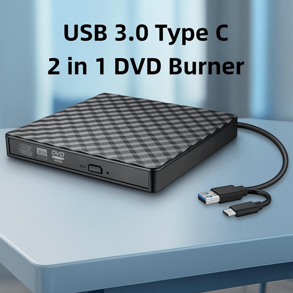 Portable DVD Burner Drive USB3.0 External DVD Drive 2 In 1 External DVD Writer  Laptop