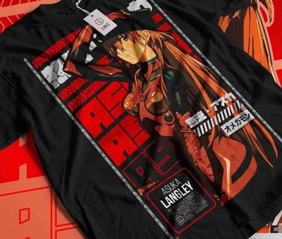 Tricou Asuka Neon Genesis Evangelion Kawai Anime Cămașă Neagră Toate Mărimile