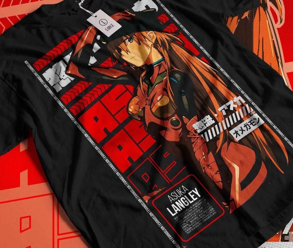 

Asuka T-shirt Neon Genesis Evangelion Kawai Anime Black Shirt All Size XL