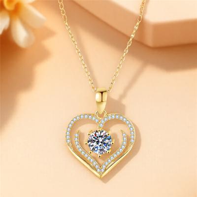 Damen Kristall Weiß Zirkon Stein Herz Anhänger Halskette Vintage Gold Farbe Hochzeit Für Frauen
