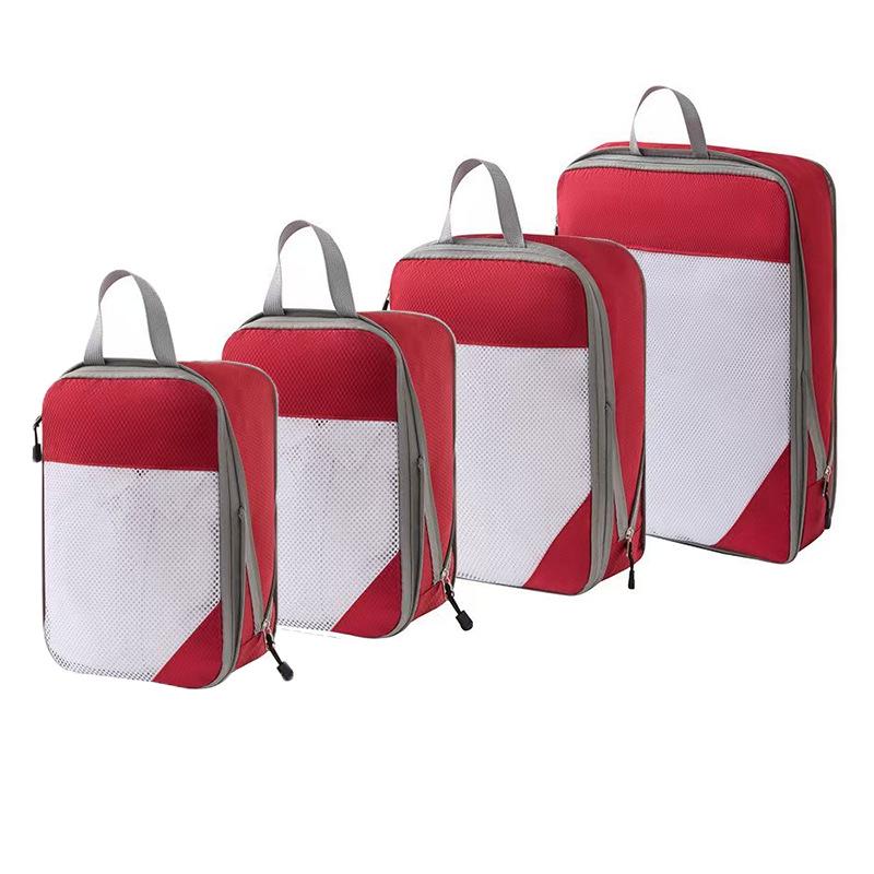 Four-Piece Compression Travel Storage Bag Set for Clothes, Toiletries, Digital Gear, and More