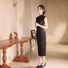 Black national style Chinese sleeveless long improved cheongsam 1011 new summer young women's retro dress of the Republic of China