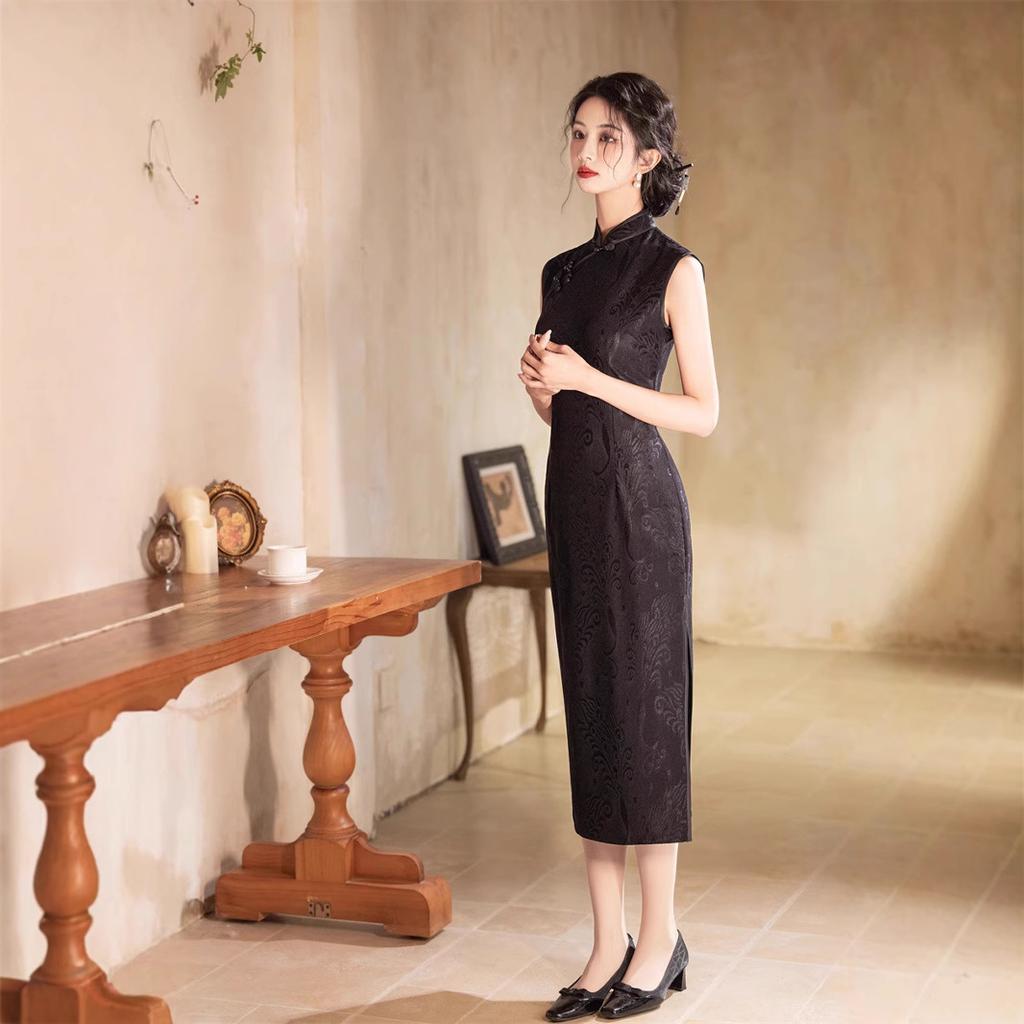 Black national style Chinese sleeveless long improved cheongsam 1011 new summer young women's retro dress of the Republic of China