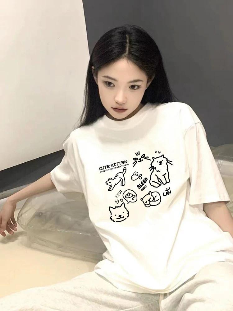 Summer Fashion Unique Design Pure Cotton Printed Unisexs and Womens Clothing New Personalized Loose Casual Round Neck Tshirt