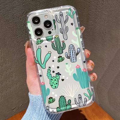 Cactus Pattern Clear Anti-fall Phone Case For iPhone 17 16 15 14 13 12 11 Pro Max XS X XR 15 16 Plus 17Air Cover