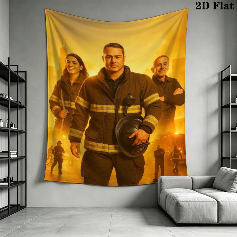 Chicago Fire Wall Tapestry Aesthetic Wall Hanging Printed Fabric Blanket Decorative Tapestries for Bedroom Living Room Home Decor