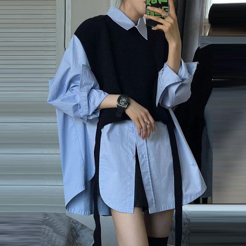 

ZANZEA Женские осенние рубашки с длинным рукавом из двух частей