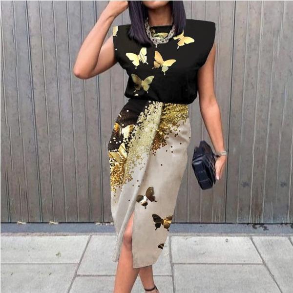 QICED Женское весенне-летнее сексуальное платье без рукавов с принтом, кружевное, плиссированное S