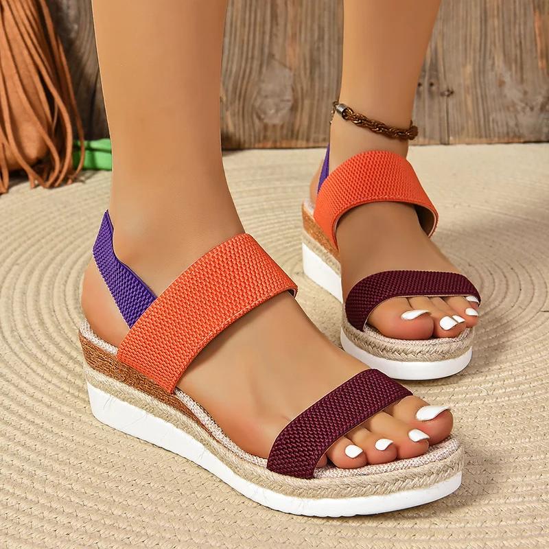 Fashion Fashion Mix Color Wedges Sandals Women Light Fabric Platform Sandals Woman Summer Plus Size 43 Thick Sole Non-Slip Sandalias