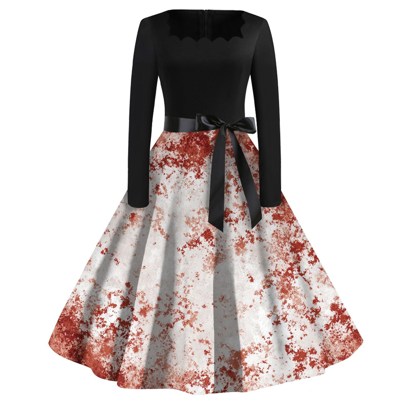 

Women s Casual Fashion Halloween Printed Square Neck Vintage Dress S киноварь