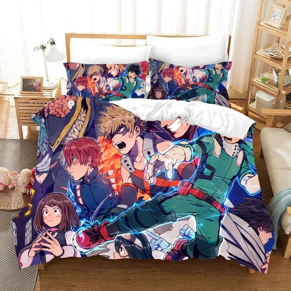 Comforter New Anime My Hero Academy Bedding Set Anime Characters 3D Quilt Bed Set Queen King Size Kids Boys Home Textile