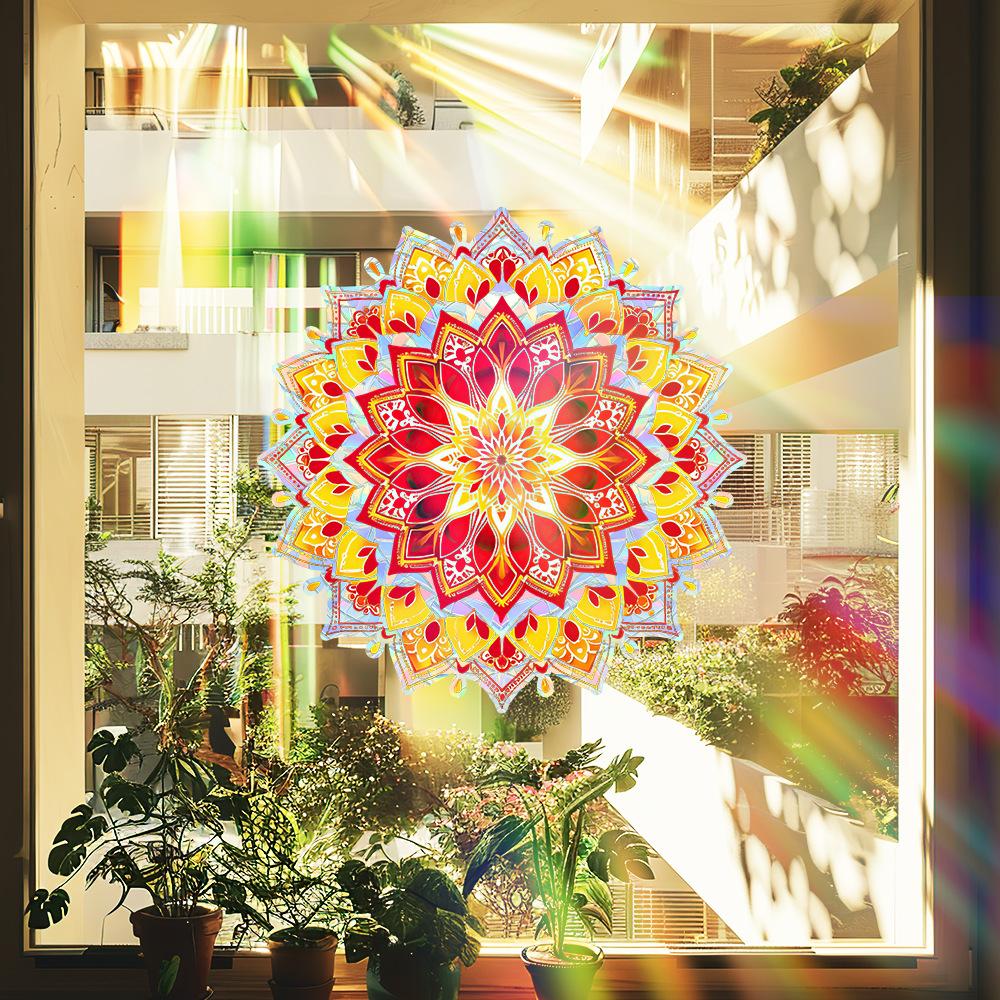 Dreidimensionale und farbenfrohe Mandala-Heimverschönerung und -dekoration Balkon Glastüren und Fenster Statische Fensteraufkleber