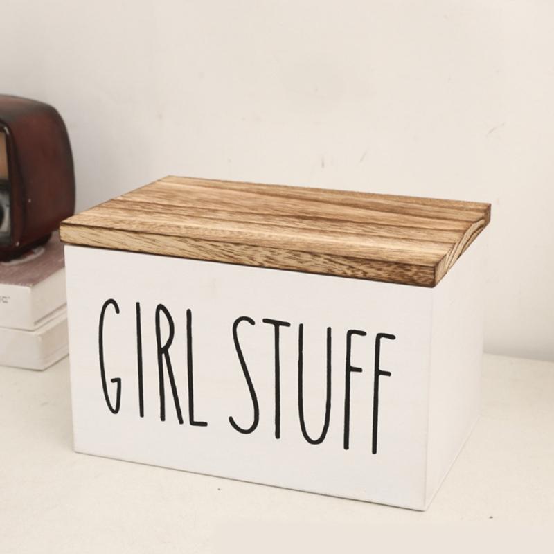 Storage Bin with Lid and Wood-Look Top, Rectangular Covered Storage Case for Tabletop Home Storage and Shelf Order